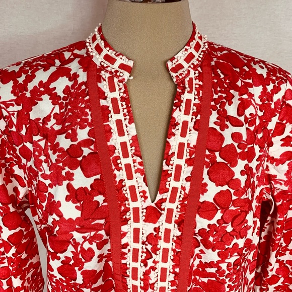 Dalia red and white long blouse sizeM - Picture 8 of 9